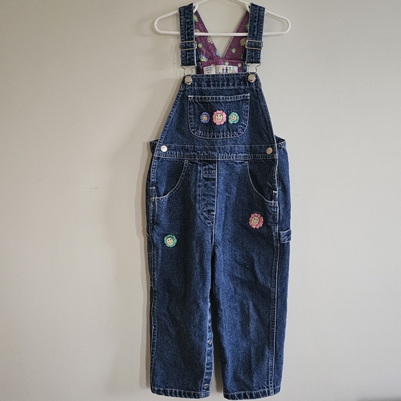 Newton Trading Co. Other - Newton Trading Co. 90s Boho Floral Smiley Face Embroidered Denim Overalls, 4T